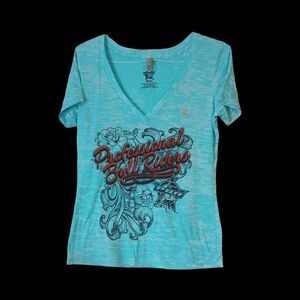 PBR Professional Bull Riders Burn Out Shirt Women's Size XLarge Teal Blue